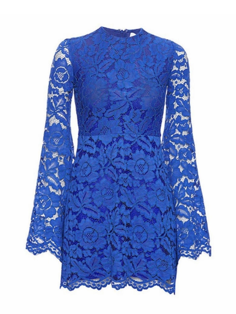 Alexis Royal Blue Dramatic Statement Bell Sleeves Scalloped Mini Dress Sz L